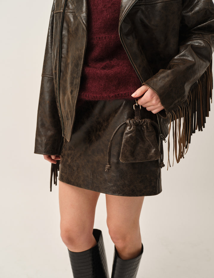 Margo Pencil Skirt Brown Crunch Effect 4 / Brown Crunch Effect