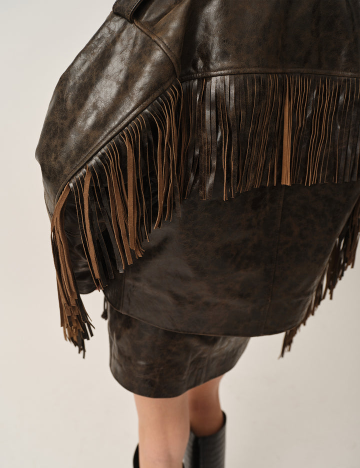 Margo Fringe Jacket Brown Crunch Effect 4 / Brown Crunch Effect